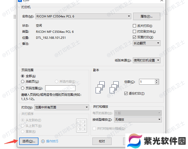 选择正确的打印选项